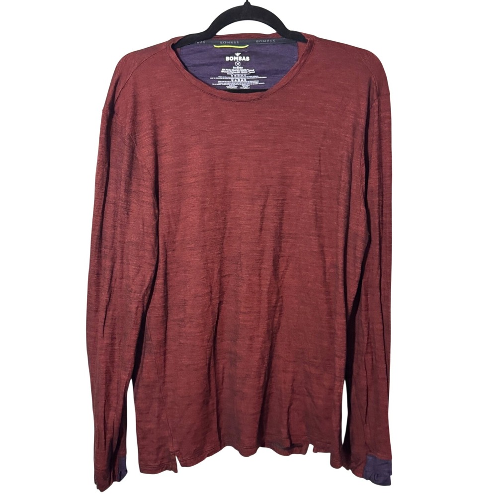 Bombas Mens Merino Wool Tencel Blend Long Sleeve Shirt Burgundy Space Dye M